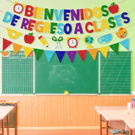 Glitter Back To School Decorations Bienvenidos Banner {4}