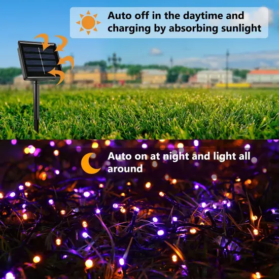 Joomer 2 Pack Orange Purple Halloween Solar String Lights Total 144 FT 400 LED 8 Modes Waterproof Solar Halloween Lights Outdoor for Halloween Decorations {5}