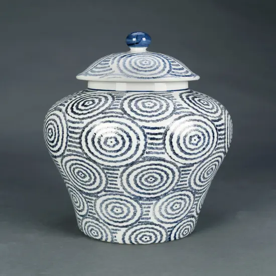 AA Importing Blue and White Circles 14" Ginger Jar with Lid {1}