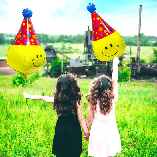 6 Pack Smile Face Balloons With Hat {3}
