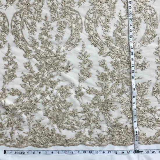 1 Yard Luxurious Beaded Lace Fabric Embroidered on 100% Polyester Net Mesh for Couture Dresses 54" Width Plum {5}