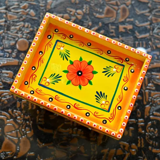 Wooden Trolley with Wheels Hand Painted Serving Tray Indian Decorative Platter for Snack Tea Home Kitchen Restaurant Table Decor Great Gift Idea {2}