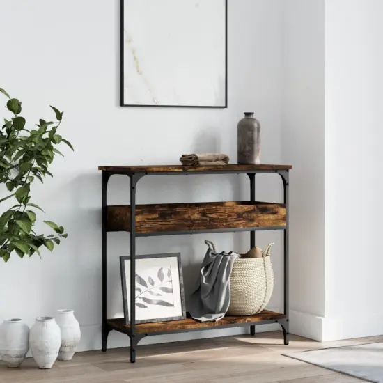 vidaXL Console Table with Shelf Smoked Oak 29.5"x11.4"x29.5" Engineered Wood {3}
