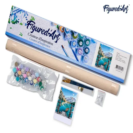 Figured'Art Paint by Numbers Kit for Adults Boat on the Mountain Lake 16"x20" - Craft Art Painting DIY Kit Rolled Canvas without frame {5}