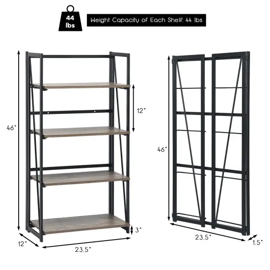 Costway 4-Tier Folding Bookshelf No-Assembly Industrial Bookcase Display Shelves {2}