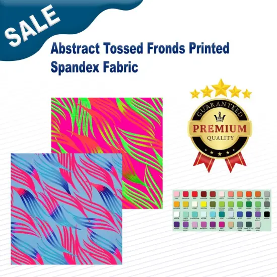 Abstract Tossed Fronds Printed Spandex Fabric Pink {2}
