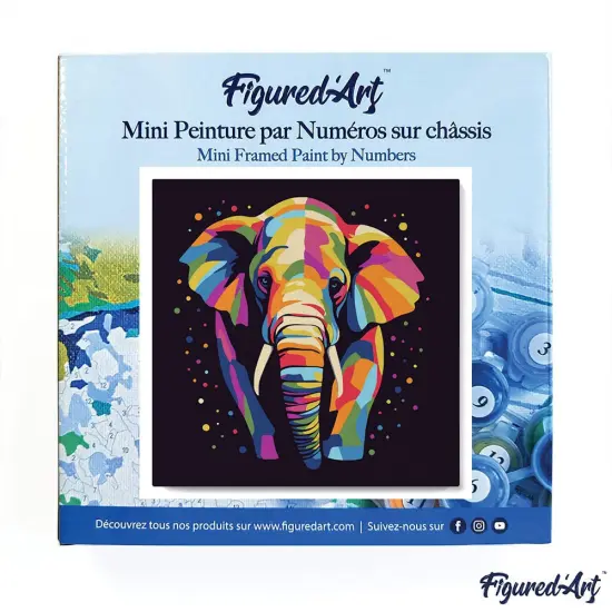 Figured'Art Mini Paint by Numbers Kit for Adults with Frame Elephant Abstract Pop Art Small format 8"x8" - Craft Art Painting DIY Canvas Already Stretched on a Wooden Frame {3}