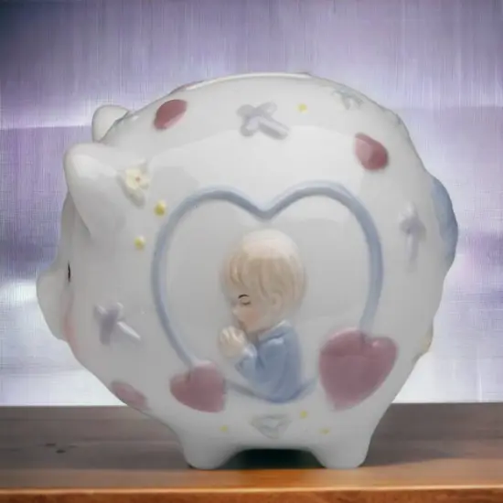 Ceramic Praying Boy Piggy Bank, Home D&eacute;cor, Religious D&eacute;cor, Religious Gift, Church D&eacute;cor, Baptism Gift, Nursery Room Decor {1}