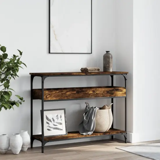 vidaXL Console Table with Shelf Smoked Oak 39.4"x11.4"x29.5" Engineered Wood {3}