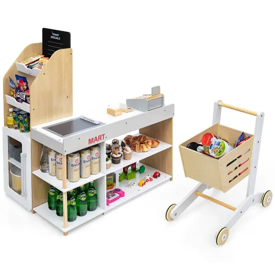 Costway Grocery Store Playset Pretend Play Supermarket Shopping Set with Shopping Cart {1}