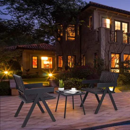 Costway 3 PCS Patio Wicker Chair Set, Rattan Furniture Set with Quick Dry Foam Padding {4}