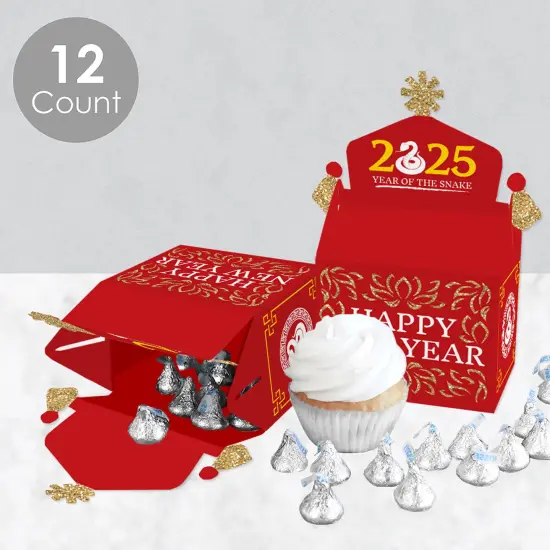 Big Dot of Happiness 2025 Year of the Snake - Treat Box Party Favors - Lunar New Year Goodie Gable Boxes - Set of 12 {4}