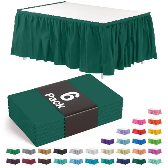 Ruffle Disposable Table Skirt 14 Ft Long Pleated Table Skirts with Adhesive Strip &ndash; Fits 6ft+ Rectangle or Round Tables &ndash; Ideal for Birthday Parties, Gender Reveal, Baby Showers & Event Decorations 6 pack by Exquisite Dark Green {1}