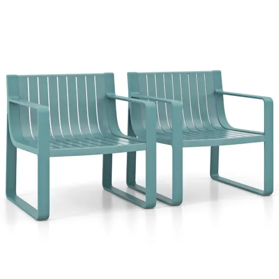 Costway Patio Chairs Set of 2/4 Weather-resistant Plastic Outdoor Armchairs Blue {7}
