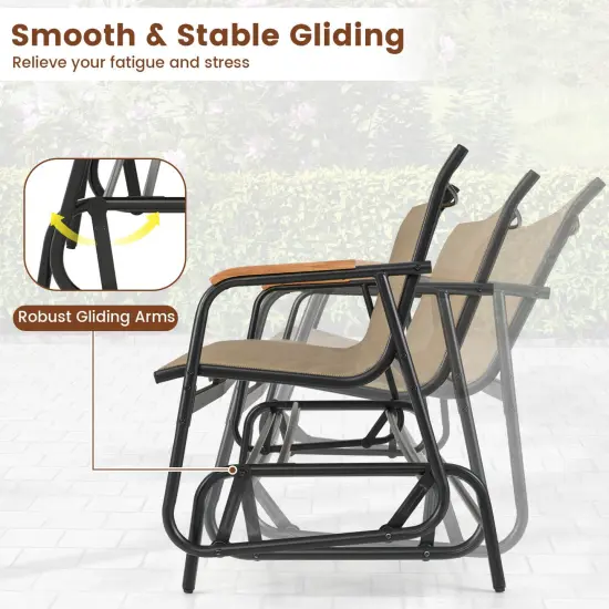 Costway Patio Glider Bench for 3 Swing Gliding Loveseat with Curved Teak Armrests for Porch {6}