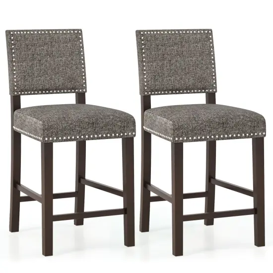 Costway Set of 2 Counter/Bar Height Chairs with Solid Rubber Wood Frame & Adjustable Foot Pads Gray & Dark Brown {1}