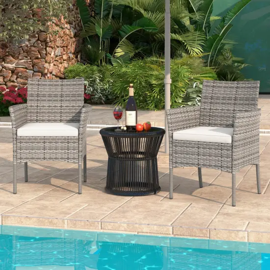 Costway Set of 2 Patio Rattan Arm Dining Chair Cushioned Sofa Furniture White {4}