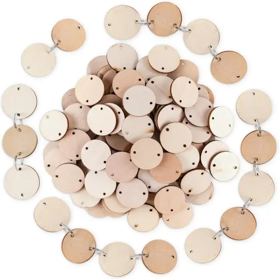 100 Wood Rounds and 100 Key Rings Wooden Circle Discs (1" Inch) {3}