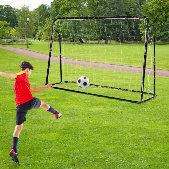 2-in-1 Kids Soccer Goal Set with Adjustable Height and Metal Pipes Ideal for Outdoor Use Black {1}