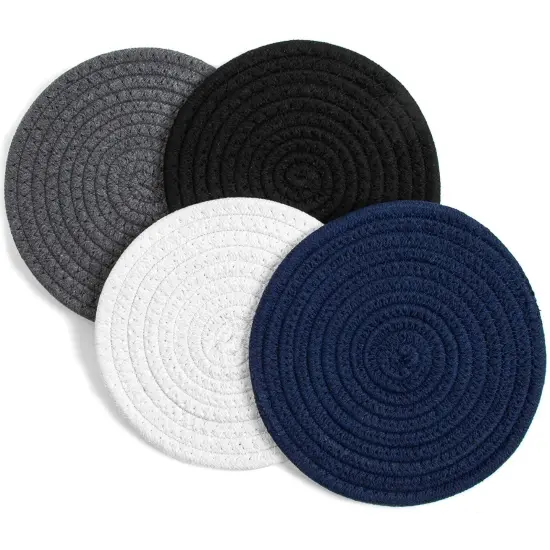 Set of 4 Cotton Weave Potholders Trivets, 7" Round Coasters Hot Pot Holders Mats, 4 Colors Multicolor {1}