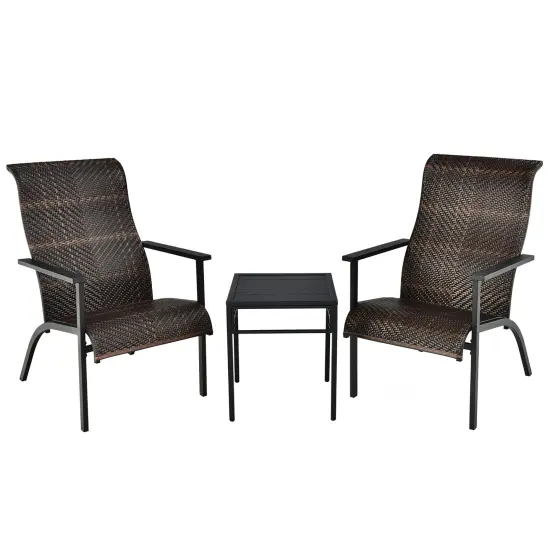 Costway 3 PCS Patio Rattan Bistro Set High Backrest Armrest SideTable Mix Gray\Mix Brown {7}