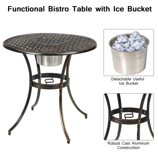 Costway 3PCS Patio Dining SetAluminumBistro Attached Removable Ice Bucket {6}