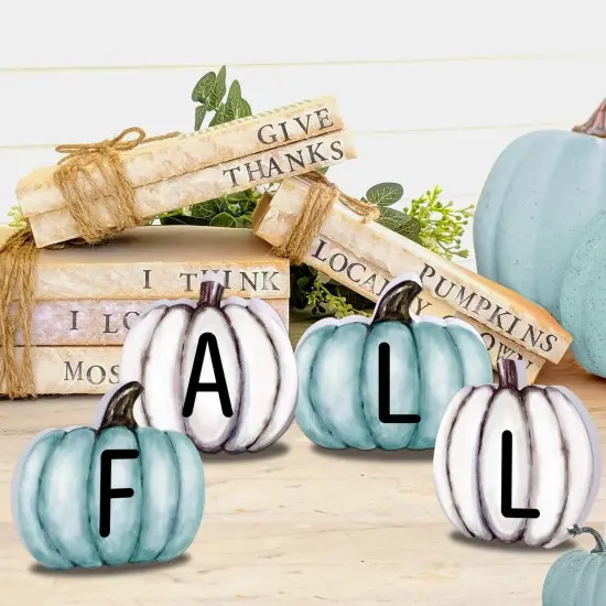 4 Pieces Fall Pumpkin Wooden Signs {1}