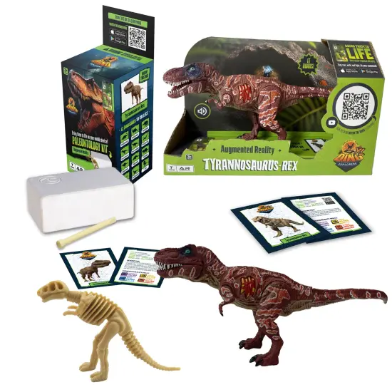 Dino Explorers: AR Dinosaur XL & Brick Combo - Tyrannosaurus-Rex - 10" Articulated Sound Toy Figure & Paleontology Kit, T-Rex Augmented Reality, Kids {1}