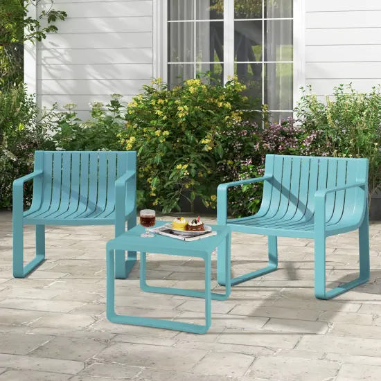 Costway Patio Chairs Set of 2/4 Weather-resistant Plastic Outdoor Armchairs Blue {4}