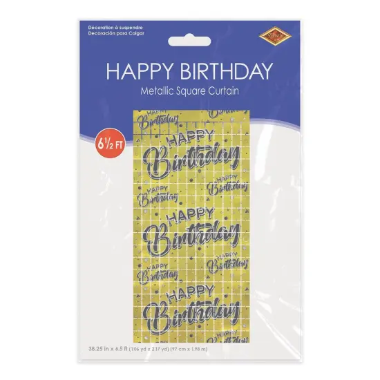 6 Pack Bulk Happy Birthday Party Metallic Square Curtain {3}