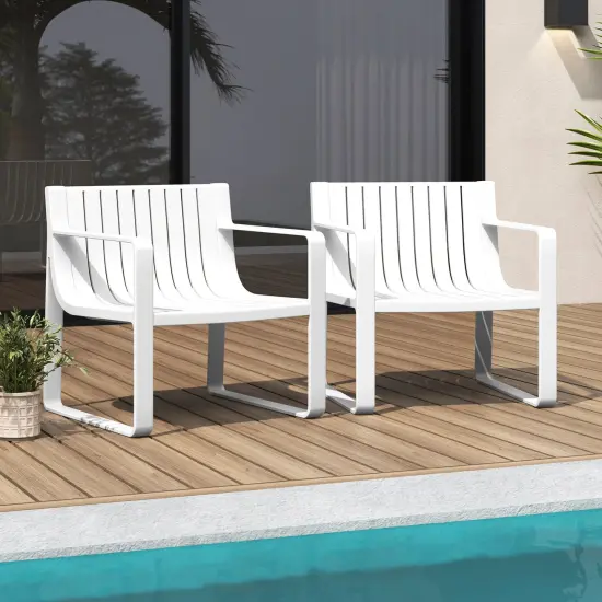 Costway Patio Chairs Set of 2/4 Weather-resistant Plastic Outdoor Armchairs White {9}