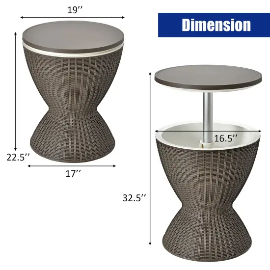 Costway 8 Gallon 3 in 1 Patio Rattan Cooler Bar Table Adjust Ice Bucket Brown\Black {3}
