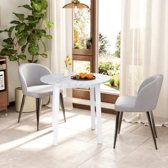 Rubber Wood Round Dining Table with Marble Top, Safe Corners and Easy Assembly White {3}