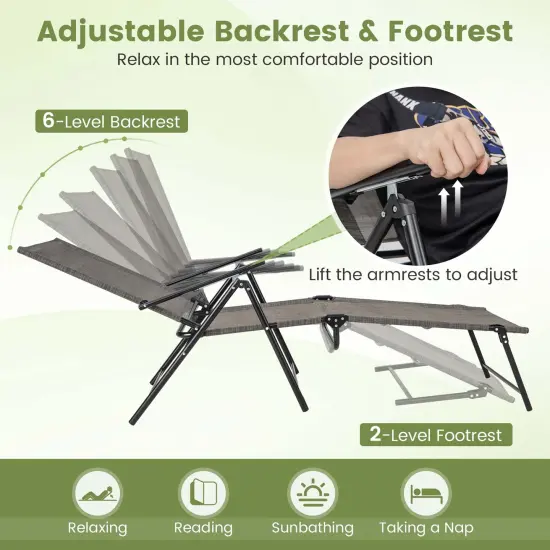 Costway Patio Folding Chaise Lounge Chairs with 6-Level Backrest Reclining Chairs {5}