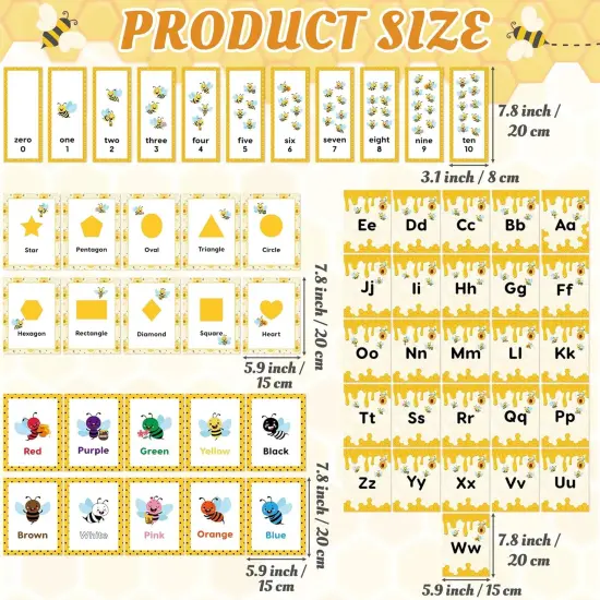 57PCS Bee Theme Alphabet Colors Shapes Numbers Educational Cards {2}