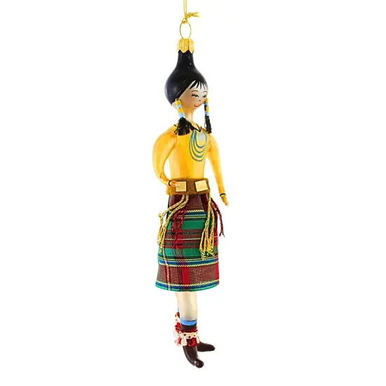De Carlini Italian Ornaments 6.00in Winter Pines Daughter Of Holiday Gatherings, Glass, Christmas Ornament 6.0 Inch Winter Pines Daughter Of Holiday Gatherings Christmas Tree Ornament , Christmas Decor Native American Blown Yellow {3}