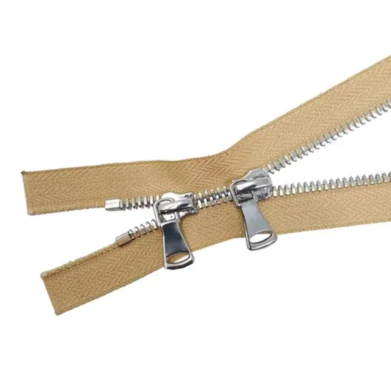 8MM Two Way Separating Open Bottom Zipper Beige Tape Nickel Teeth 36" {2}