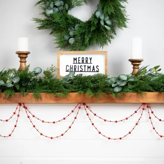 Northlight Shiny Mirrored Disco Ball Beaded Christmas Garland - 15' x .5" - Crimson Red {4}