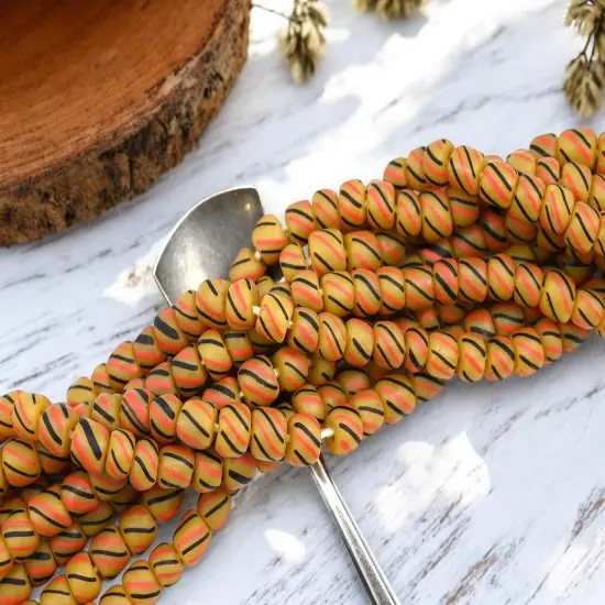 Striped Java Glass Beads. 6-8mm beads. Approx 24" Strands. 4-5 beads per inch {5}