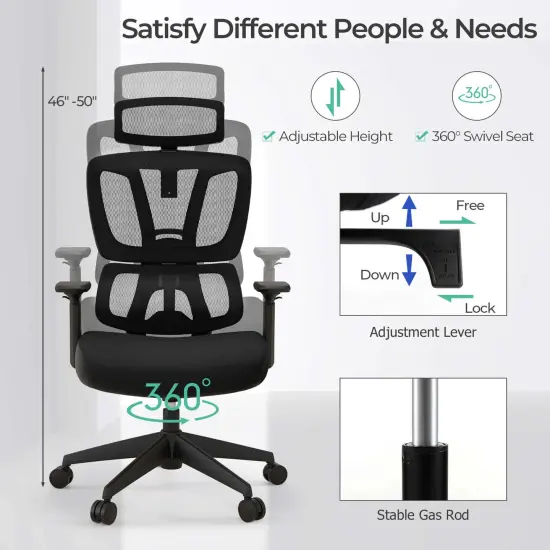 Costway Ergonomic Office Chair Adjustable Desk Chair Breathable Mesh Chair Black {5}