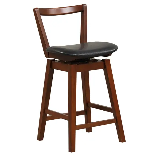 Costway Swivel Counter Height Bar Stool 26'' Upholstered PU Leather Hollow Backrest {1}