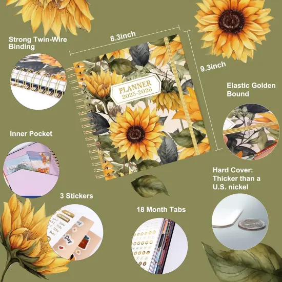 18 Months Planner 2025-2026 - 8.3 x 9.3 Inch (Sunflower) {2}