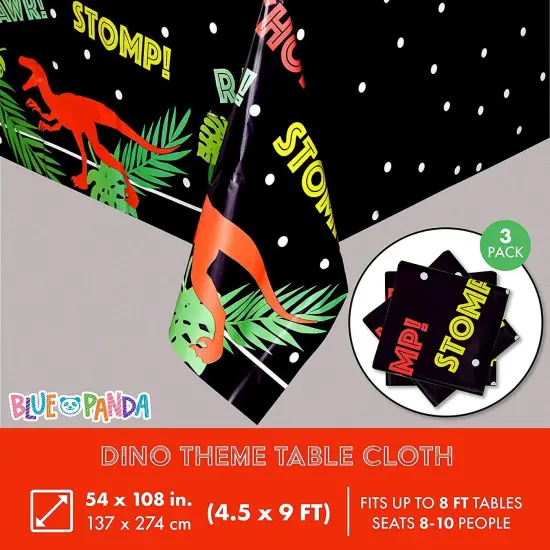 T-Rex Themed Plastic Tablecloth for Dinosaur Birthday Party (Black, 54 x 108 in, 3 Pack) {2}