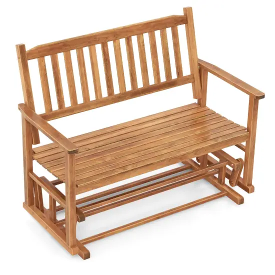 Costway Patio Glider Loveseat Chair Swing Rocking Bench with Slatted Seat & Curved Backrest White/Natural/Gray {8}