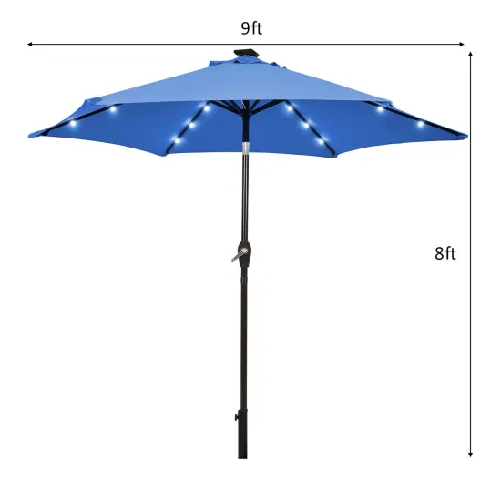 Costway 9FT Patio Solar Umbrella LEDSteel Tilt With Crank Blue/Orange/Brige/Tan/Burgundy {4}