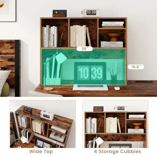 Costway Computer Desktop Bookcase Countertop Storage Bookshelf Organizer with 4 Cubbies Natural/White {6}