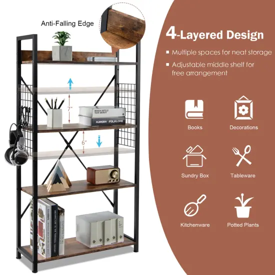 Costway 4 -Tier Industrial Bookshelf Open Storage Bookcase Display Shelf for Home Office {6}