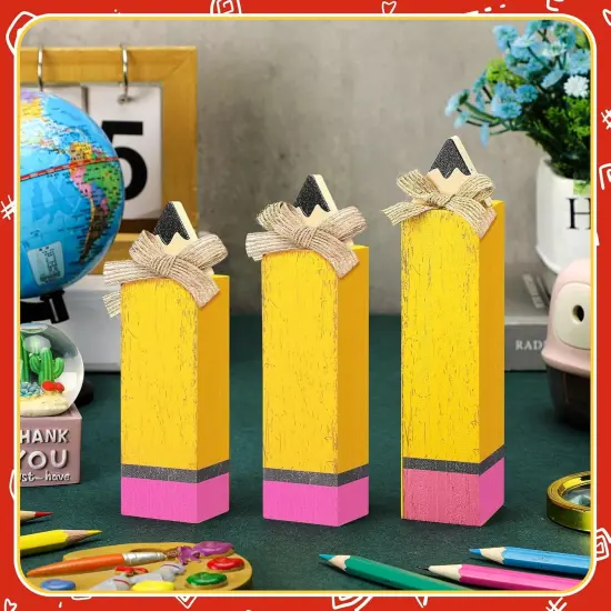 3 Pcs Back to School Table Decor Wooden Pencil Block Signs {2}