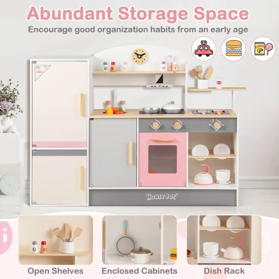 Costway Kids Chef Play Kitchen Set Toddlers Wooden Pretend Toy Playset with Range Hood {6}