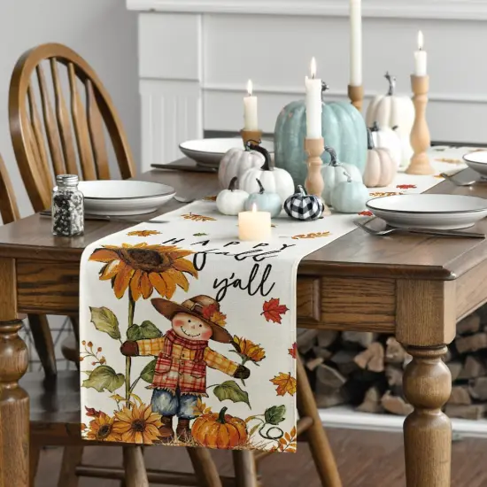 Scarecrow Sunflower Happy Fall Table Runner,13x72 Inch {3}